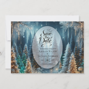 Save The Date Pins givrés dans une lueur hivernale de mariage