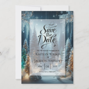Save The Date Pins givrés dans une lueur hivernale de mariage