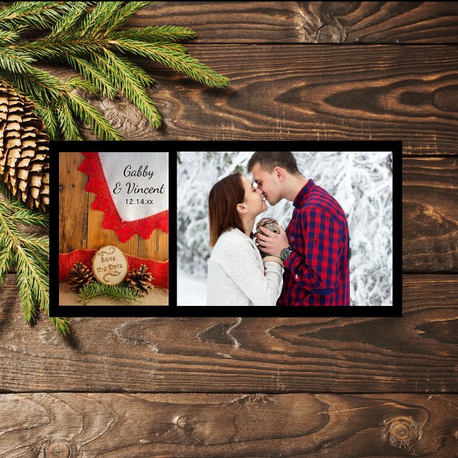 Save The Date Pins rustiques Red Lace Woods Mariage Sauvez la da (Set a woodsy tone with the Rustic Pines and Red Lace Woodland Wedding Save the Date Photo Card.)