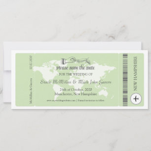 Save The Date Pistachio Green Boarding Pass Enregistrer la date