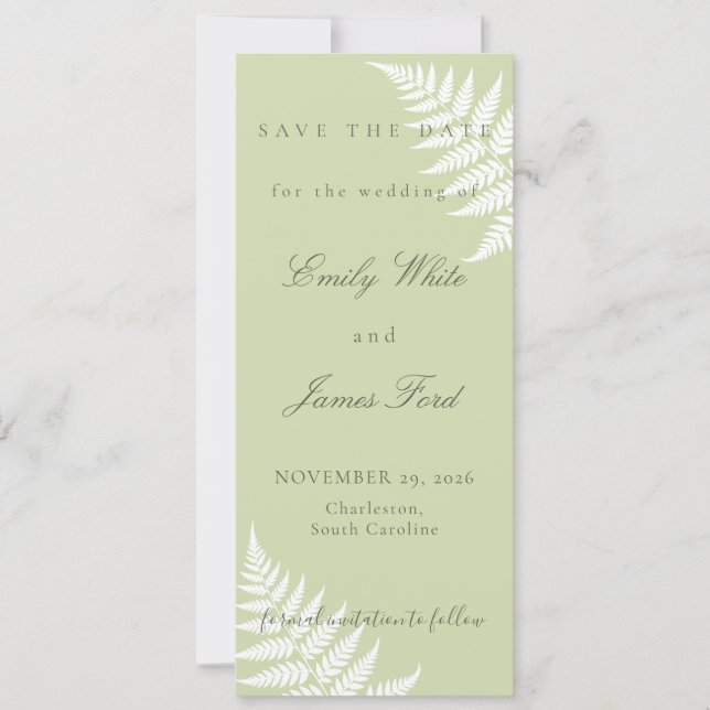 Save The Date Pistachio Vert Fougère Blanche 4x9.25 Simplement É (Devant)