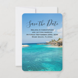 Save The Date Pittoresque plage tropicale avec Mariage de paillo