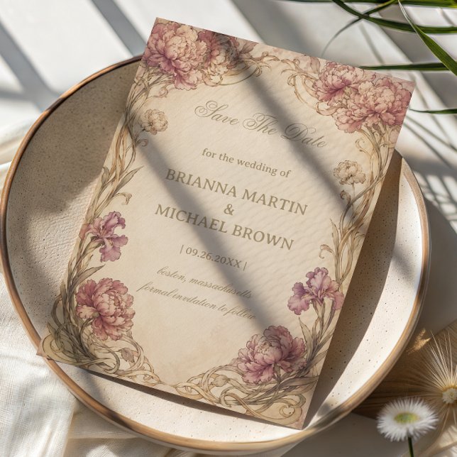 Save The Date Pivoine Botanique Vintage (Créateur téléchargé)