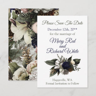 Save The Date Pivoine Crème Nuit Florale Conifère d'Hiver Mariag