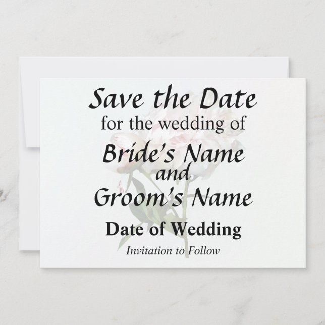 Save The Date Pivoine rose pâle et bourgeon (Devant)
