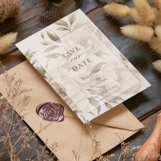 Save The Date Pivoines Florales Beige Romantiques Mariage Vintag