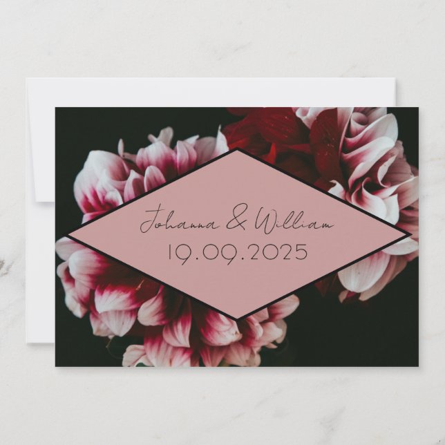 Save The Date Pivoines noires et roses classiques  (Dos)