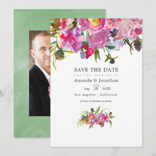 Save The Date Pivoines roses vintage aquarelle photo de mariage