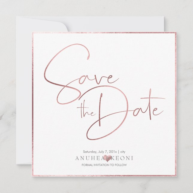 Save The Date PixDezines AMOUR DÉLICAT FEUILLE OR ROSE FAUX (Devant)