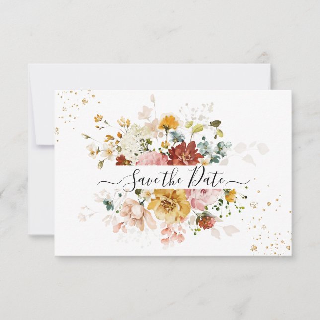 Save The Date PixDezines Aquarelle Automne Fleurs de Jardin (Devant)