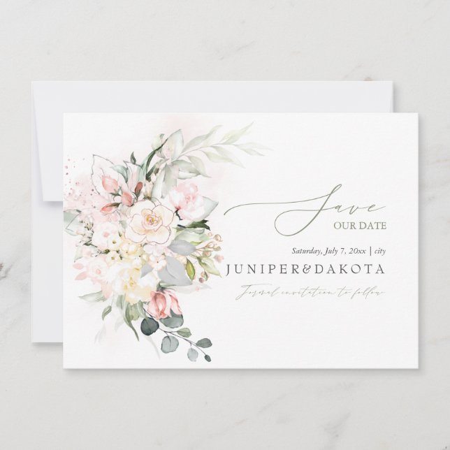 Save The Date PixDezines Aquarelle Crème Roses (Devant)