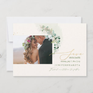 Save The Date PixDezines Aquarelle Eucalyptus Wreath Vert