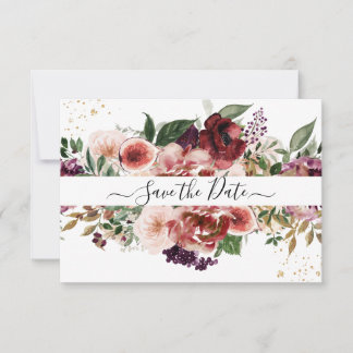 Save The Date PixDezines Aquarelle Marsala Rouge Automne Aimer E