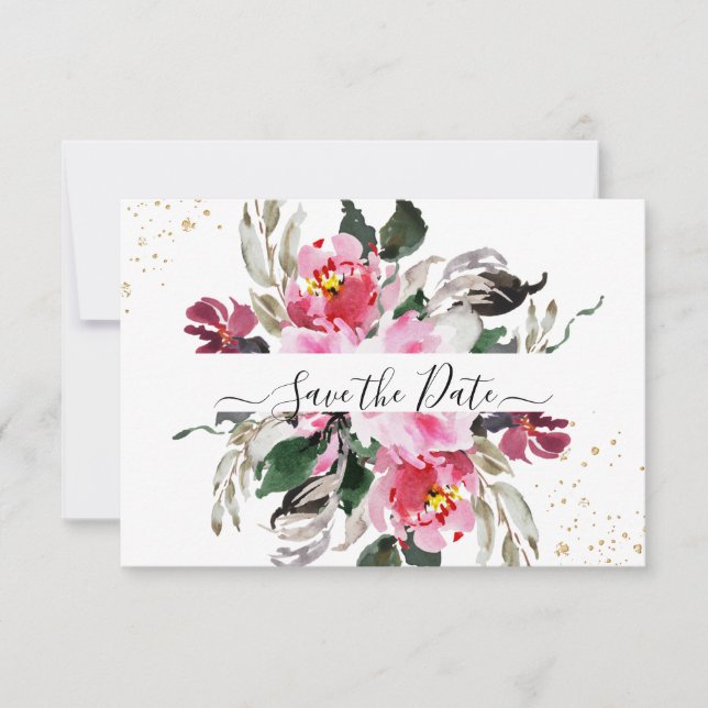 Save The Date PixDezines Aquarelle rose Peonies rouges (Devant)