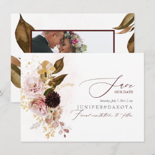 Save The Date PixDezines Aquarelle Vintage Automne Roses Dahlias