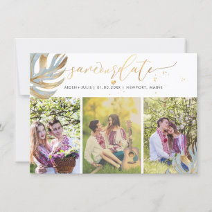 Save The Date PixDezines Dusty Blue Monstera Faux Metallic