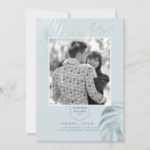 Save The Date PixDezines Dusty Blue Save Date/Silver Palms