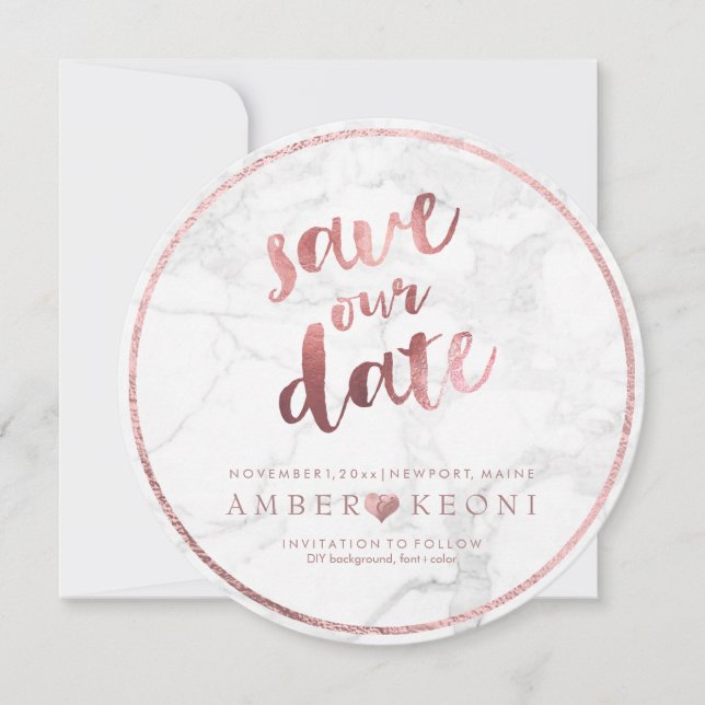 Save The Date PixDezines Enregistrer la date Faux Rose Gold+Marb (Devant)