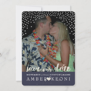 Save The Date PixDezines Faux Argent Confetti/Coeur/Date de sauv