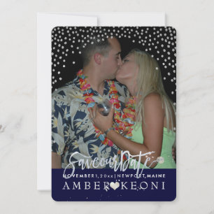 Save The Date PixDezines Faux Argent Confetti/Coeur/Date de sauv