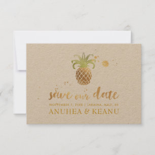 Save The Date PixDezines Faux Gold Pineapple police Brushscript