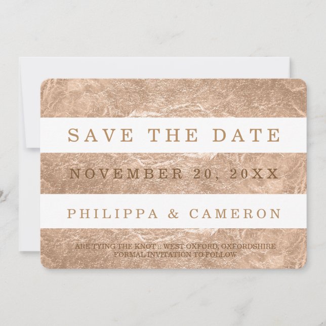 Save The Date PixDezines Faux Rose Gold Stripes/date de sauvegar (Devant)
