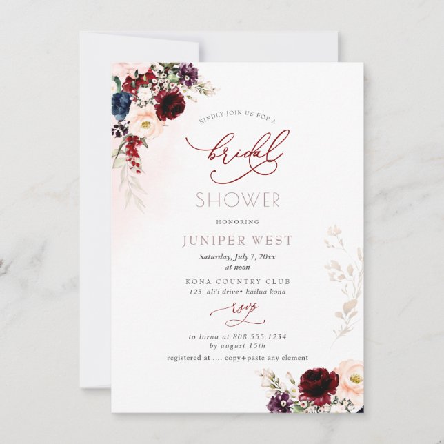 Save The Date PixDezines H2 Burgundy Blush Floral Fête des marié (Devant)