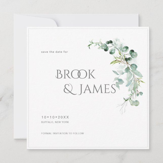 Save The Date PixDezines H2 Vert Eucalyptus Enregistrer La Date (Devant)