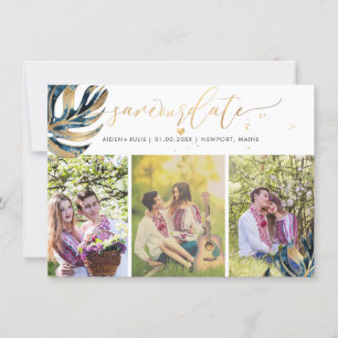 Save The Date PixDezines Marine Blue Monstera Faux Metallic