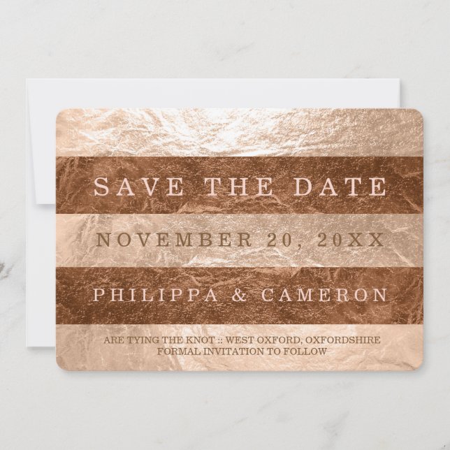 Save The Date PixDezines Rose Gold+Copper Stripes/date d'enregis (Devant)