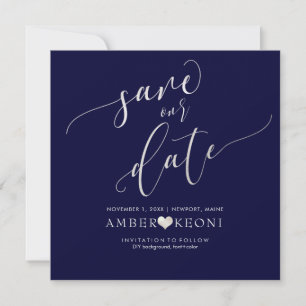 Save The Date PixDezines Save Date/Faux Silver/Navy Blue