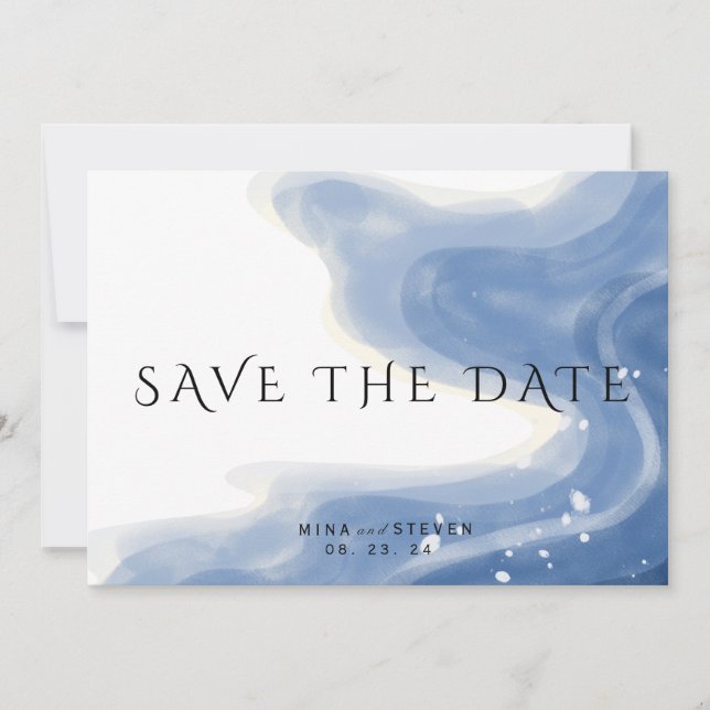 Save The Date Plage à l'aquarelle avec vagues horizontales maria (Devant)