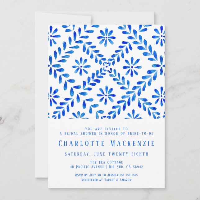 Save The Date Plage de Carrelage Bleu Méditerranéen Fête des mar (Devant)