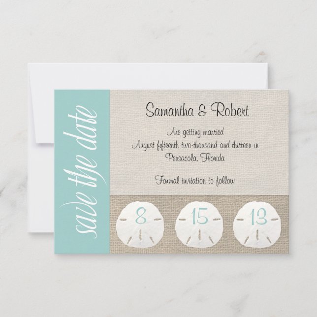 Save The Date Plage de dollars de sable Mariage Enregistrer la d (Devant)