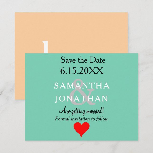 Save The Date Plage de Sable Vert Mousse Cœur Rouge Mariage (Devant / Derrière)