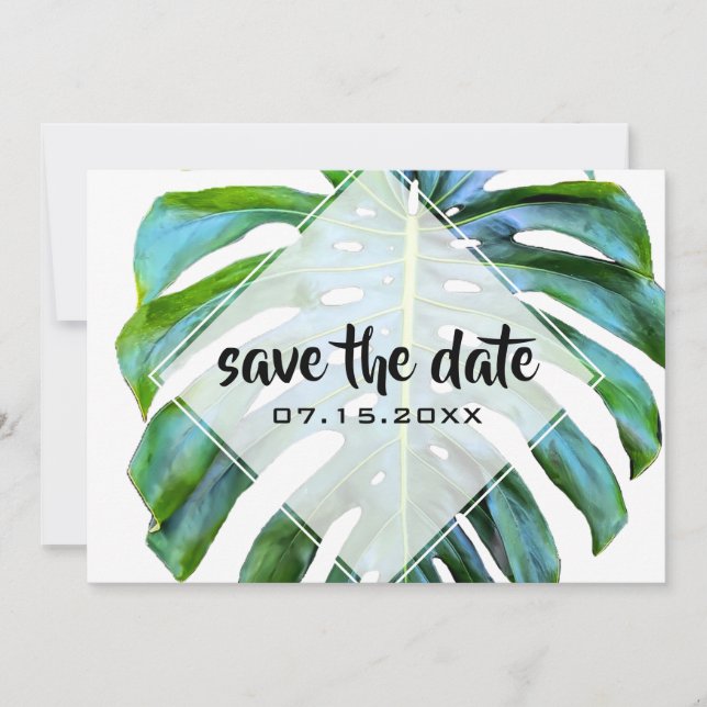 Save The Date Plage Feuille tropicale Vert tendance Enregistrer  (Devant)