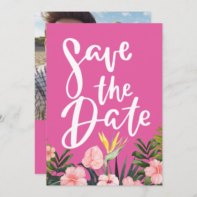 Save The Date Plage florale tropicale et mariage de destination (Devant / Derrière)