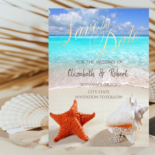 Save The Date Plage Mariage Coquillages Éclairage Économisez La  (Créateur téléchargé)