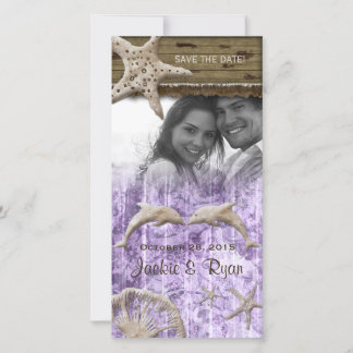 Save The Date Plage Mariage Photocard Dolphins Purple Shells