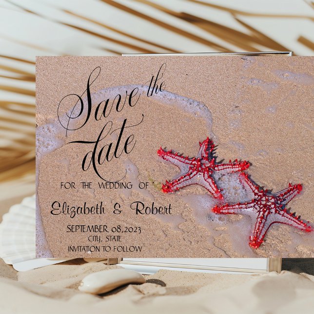 Save The Date Plage Mariage Rouge Starfish Économisez La Date (Créateur téléchargé)
