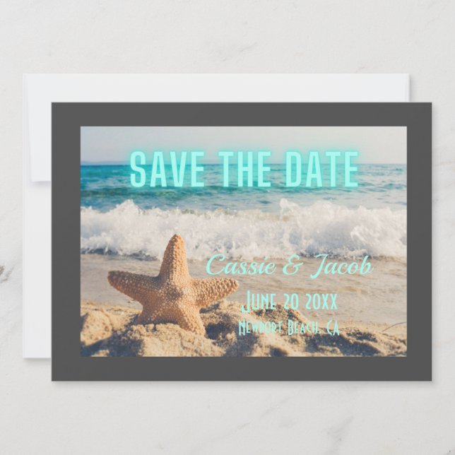 Save The Date Plage moderne Scène Gris Bordure Enregistrer la da (Devant)
