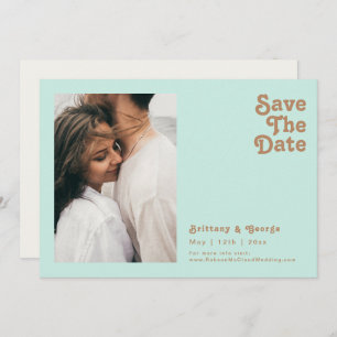 Save The Date Plage Retro   Aqua Photo Horizontal Enregistrer La