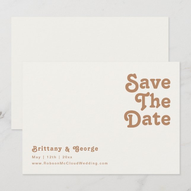 Save The Date Plage Retro | Horizontal ivoire Enregistrer La Dat (Devant / Derrière)