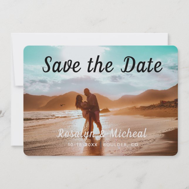 Save The Date Plage romantique tropicale moderne 3 Photos de Cou (Devant)