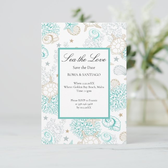 Save The Date Plage Sea The Love Naissance Mariage Plat (Debout devant)