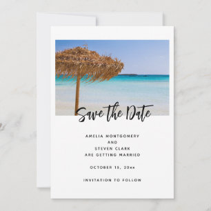 Save The Date Plage tropicale panoramique avec mariage sous un p