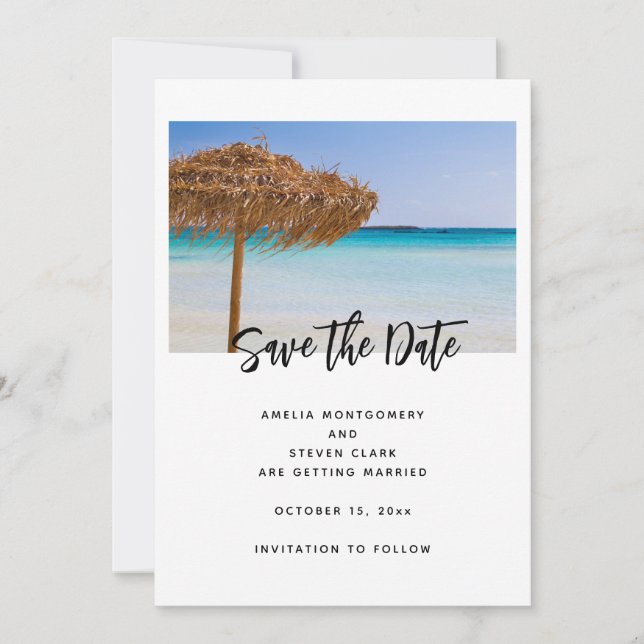 Save The Date Plage tropicale panoramique avec mariage sous un p (Devant)