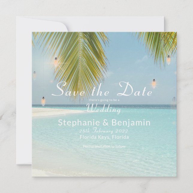 Save The Date Plage tropicale Turquoise Palm Tree Carré plat (Devant)