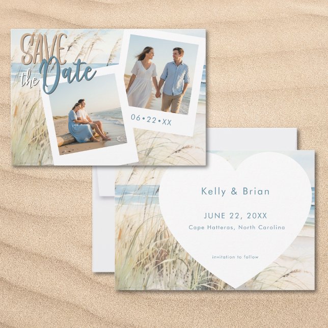 Save The Date Plage Watercolor de la mer moderne (Modern Seaside Watercolor Beach Photo Save The Date)