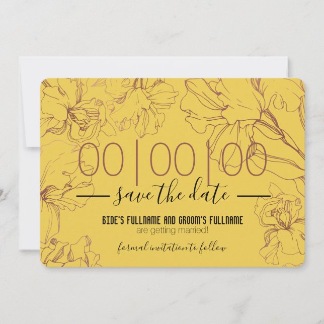 Save The Date Plan floral en Mariage Jaune de moutarde BG (Devant)